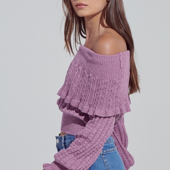 Off Shoulder Ruffled Knit Sweater Top - Picture 4 of 5